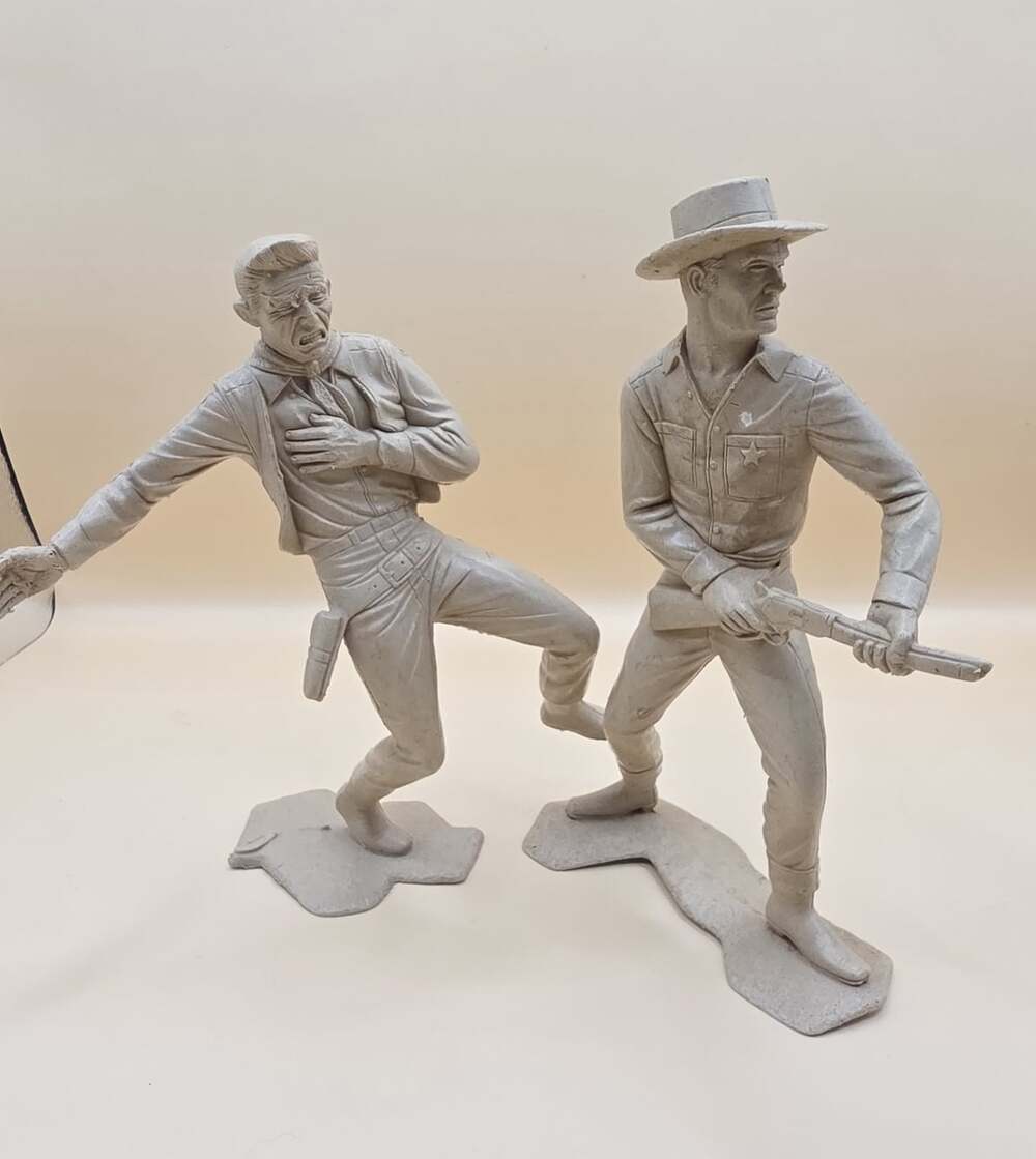 2 Vintage 1960's Louis Marx Co 6" Cowboy Plastic Figures Tan